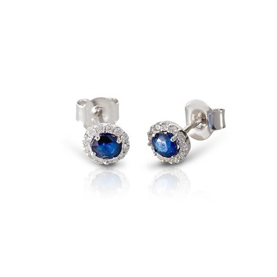 Lot 450 - Pair of Gold Ear Studs with Sapphire and Rosette of Diamonds