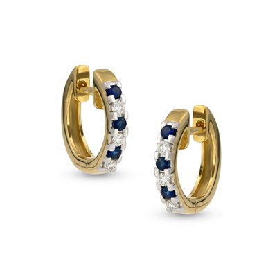 Lot 452 - Pair of Gold Earrings set with Sapphire and Diamonds