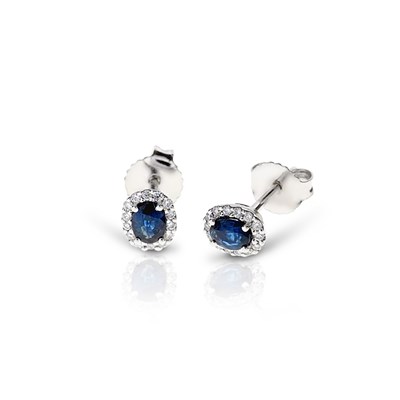 Lot 453 - Pair of Gold Ear Studs set with Diamonds and Sapphire Solitaire