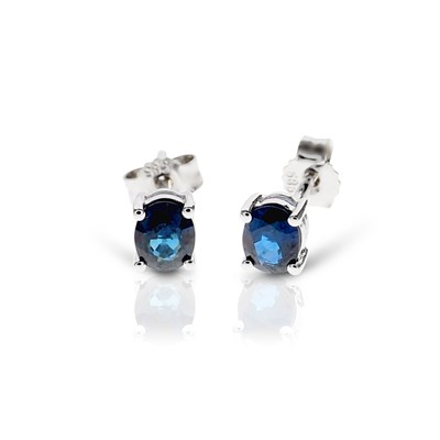 Lot 457 - Pair of Gold Ear Studs set with Sapphire Solitaire