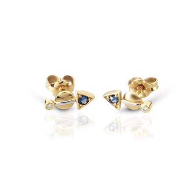Lot 458 - Pair of Gold Ear Studs set with Diamonds and Sapphire