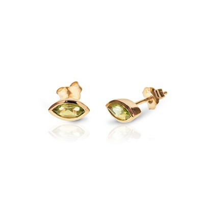 Lot 576 - Pair of 14K Gold Ear Studs set with Marquise Cut Peridot