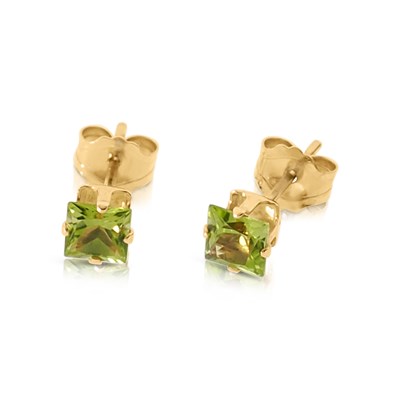 Lot 484 - Pair of Gold Ear Studs set with Green Peridot Solitaire