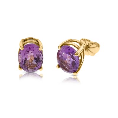 Lot 494 - Pair of Gold Ear Studs set with Amethyst Solitaire