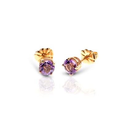 Lot 495 - Pair of Gold Ear Studs set with Amethyst Solitaire