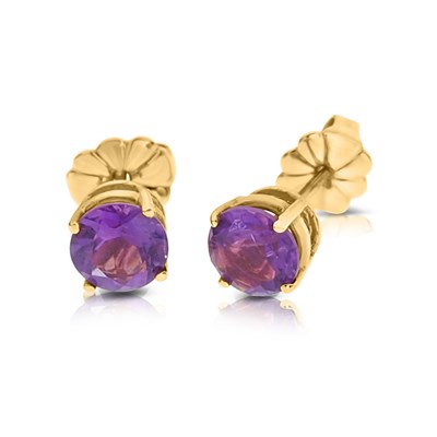 Lot 496 - Pair of Gold Ear Studs set with Amethyst Solitaire