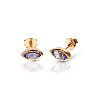 Lot 499 - Pair of Gold Ear Studs set with Marquise - cut Tanzanite