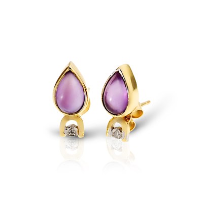 Lot 481 - Pair of 14K Gold Diamond and Amethyst Ear Studs