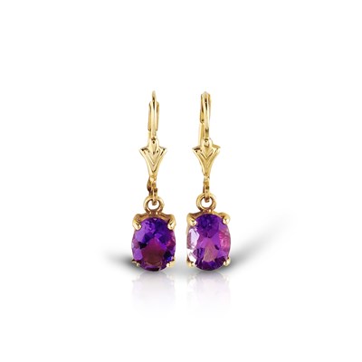 Lot 505 - Pair of Gold Ear Pendants set with Amethyst Solitaire