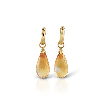 Lot 513 - Pair of Gold Ear Pendants with Briolette - Cut Citrine