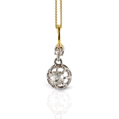 Lot 27 - 14K Gold Pendant on Gold Necklace set with Old Mine Cut Diamond