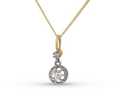 Lot 27 - 14K Gold Pendant on Gold Necklace set with Old Mine Cut Diamond