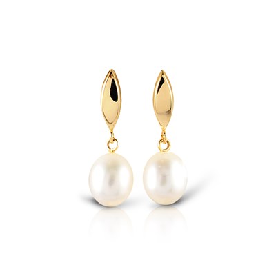 Lot 712 - Pair of Gold Ear Pendants with Cultured Solitaire Pearl