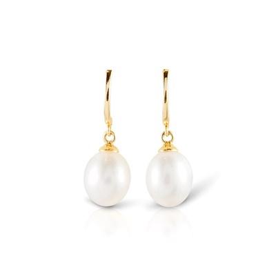 Lot 717 - Pair of Gold Ear Pendants with Cultured Solitaire Pearl
