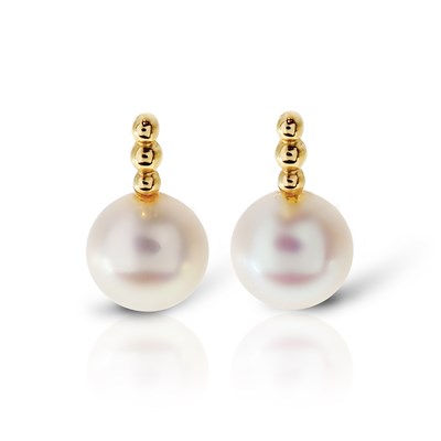 Lot 721 - Pair of Gold Ear Studs with Cultured Solitaire Pearl