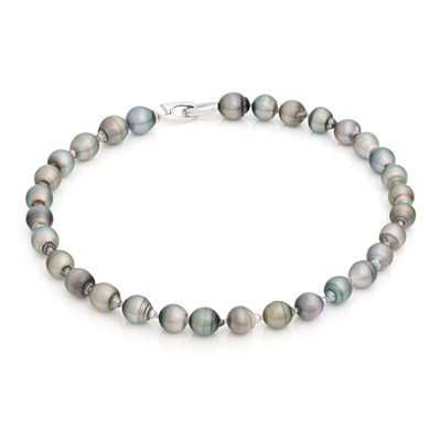 Lot 722 - Tahitian Baroque Black Pearl Necklace with Silver Lock