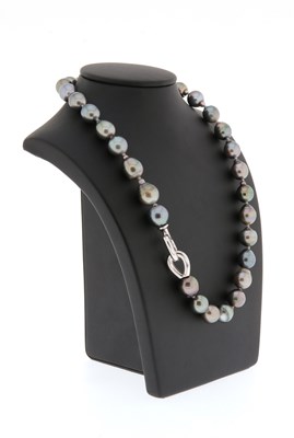 Lot 722 - Tahitian Baroque Black Pearl Necklace with Silver Lock