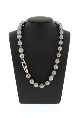 Lot 722 - Tahitian Baroque Black Pearl Necklace with Silver Lock