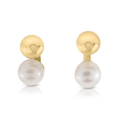Lot 736 - Pair of Gold Ear Studs with Cultured Solitaire Pearl