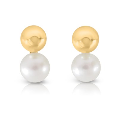 Lot 736 - Pair of Gold Ear Studs with Cultured Solitaire Pearl
