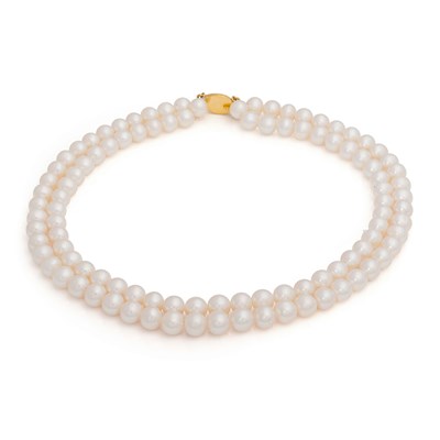 Lot 751 - Two-Strand Cultured Pearl Necklace with Gold Lock