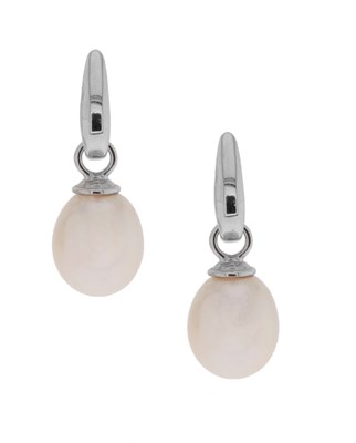 Lot 756 - Pair of Silver Ear Pendants with Cultured Solitaire Pearl