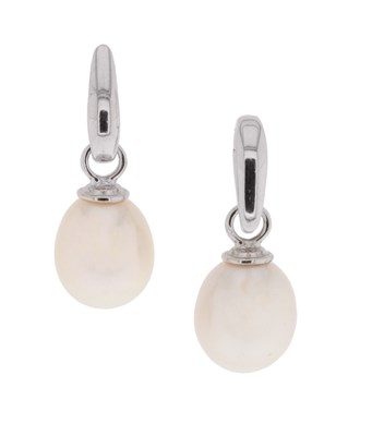 Lot 772 - Pair of Silver Ear Pendants with Cultured Solitaire Pearl