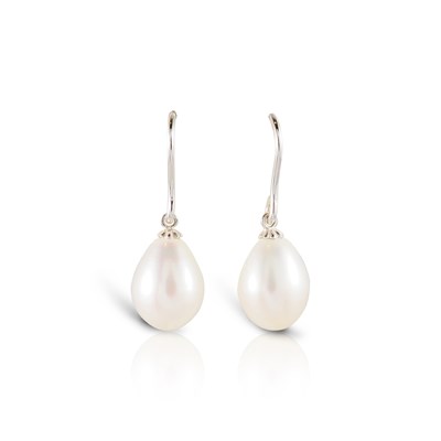 Lot 783 - Pair of White Gold Ear Pendants with Cultured Solitaire Pearl