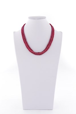 Lot 788 - Three 1-Strand Ruby Necklaces with Silver Locks