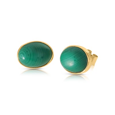 Lot 795 - Pair of Gold Ear Studs set with Malachite