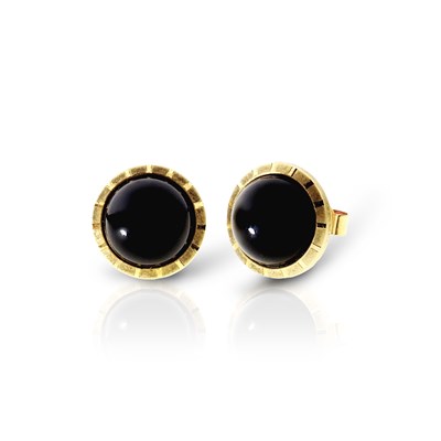 Lot 801 - Pair of Gold Ear Studs set with Onyx