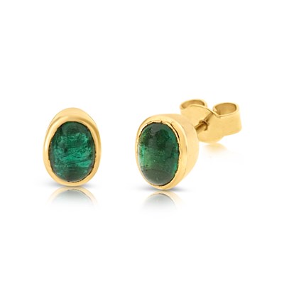 Lot 803 - Pair of Gold Ear Studs set with Emerald