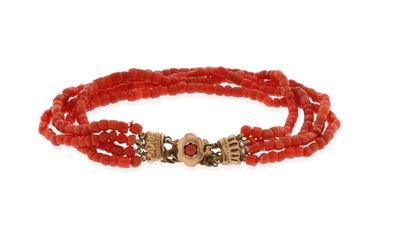 Lot 816 - 5-Strand Red Coral Bracelet with Gold Lock