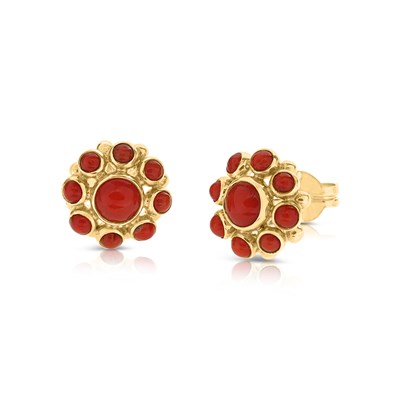 Lot 824 - Pair of Gold Ear Studs set with Coral Rosettes