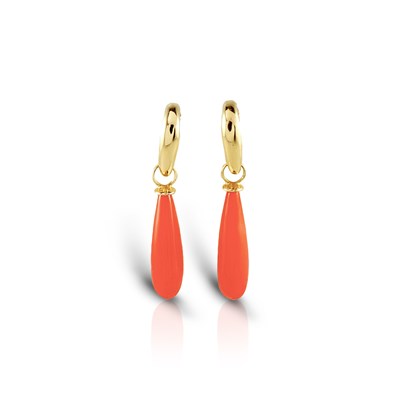 Lot 495 - Pair of Gold Ear Pendants with Briolette-shaped Coral