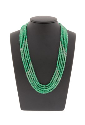 Lot 845 - 5-Strand Emerald Necklace with Gold Lock