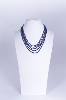 Lot 864 - 5-Strand Blue Sapphire Necklace with Gold Lock