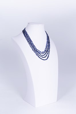 Lot 864 - 5-Strand Blue Sapphire Necklace with Gold Lock
