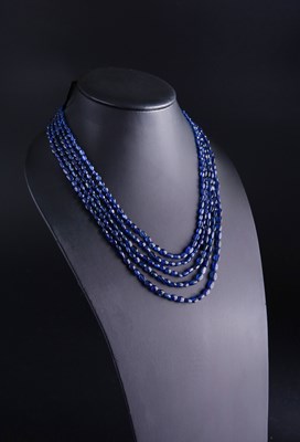 Lot 864 - 5-Strand Blue Sapphire Necklace with Gold Lock