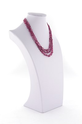 Lot 564 - 3-Strand Pink Sapphire Necklace with 14K Gold Lock