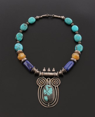 Lot 505 - A Boho Multi Gem and Silver Necklace