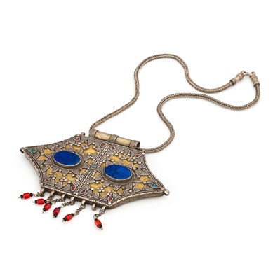 Lot 159 - A Partly Fire-Gilded Silver and Lapis Lazuli Pectoral Pendant.