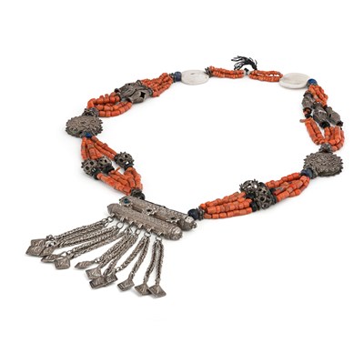 Lot 179 - A Yemeni Red Coral and Silver Necklace
