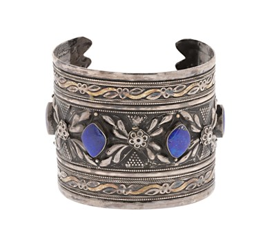 Lot 157 - A Fire-Gilded Silver and Lapis Lazuli ‘Bilezik’ Cuff Bracelet.
