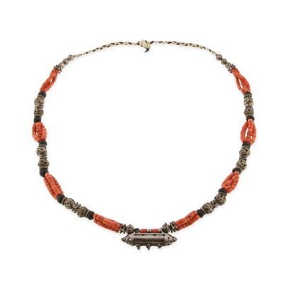 Lot 180 - Bedouin Red Coral and Silver Necklace