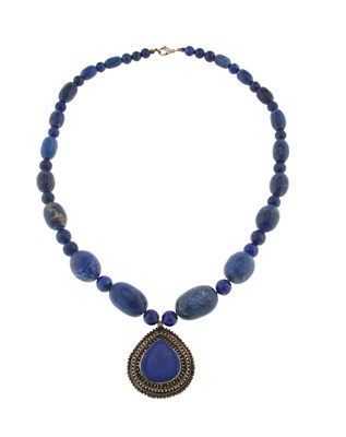 Lot 221 - Indian Lapis Lazuli Necklace with Silver Pendant