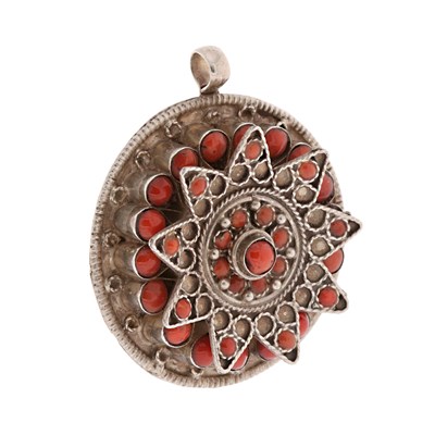 Lot 236 - Indian Silver and Coral Bead (Tina) Pendant