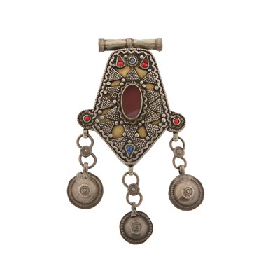 Lot 210 - A Fire-Gilded Silver and Carnelian Pendant