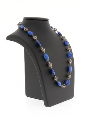 Lot 225 - Lapis Lazuli and Silver Bead Necklace