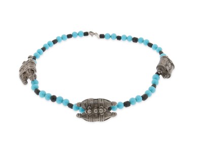 Lot 246 - A Turquoise, Onix, and Silver Beads Necklace